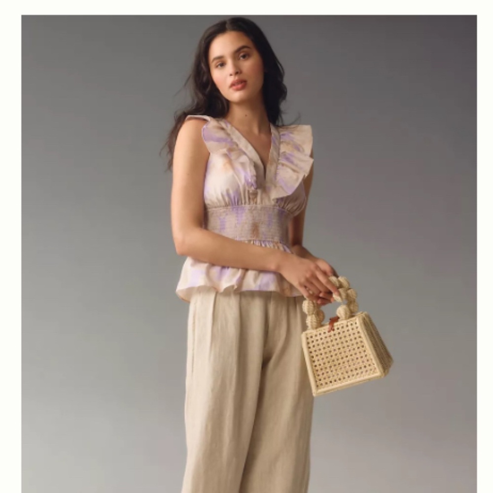 NWT Anthropologie Hutch V-Neck Ruffled Smocked Tank SIZE M